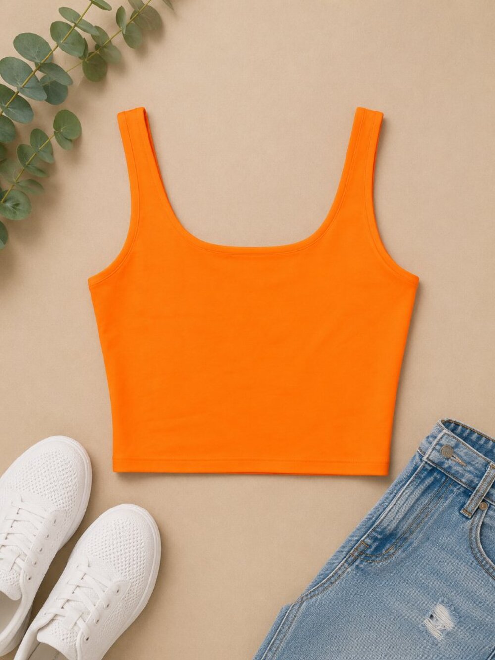Bright Orange Cropped Tank Top | Women's Medium
